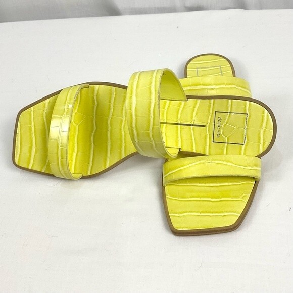 Dolce Vita Yellow Slide Sandal Isaac Flats Sz 9.5 Citron Croco Embossed - Picture 10 of 10